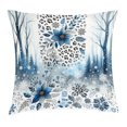 thumbnail image 1 of Ambesonne Winter Blue Throw Pillow Cushion Cover, Frosty Flowers Leopard, 28" X 28", Slate Blue Pale Tan and White, 1 of 2
