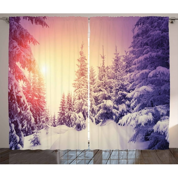 Ambesonne Winter Curtains 2 Panel Set, Dramatic Scene Sunrise, 108" x 90", Multicolor