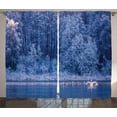 thumbnail image 1 of Ambesonne Winter Curtains 2 Panel Set, Idyllic Nature Rural, 108" x 84", Blue, 1 of 3