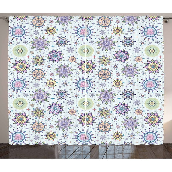 Ambesonne Winter Curtains 2 Panel Set, Pastel Floral Blizzard, 108" x 108", Multicolor