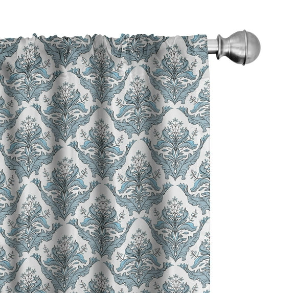 Ambesonne Winter Curtains, Classical Floral Damask, Pair of 28"x63", Pale Blue White Grey