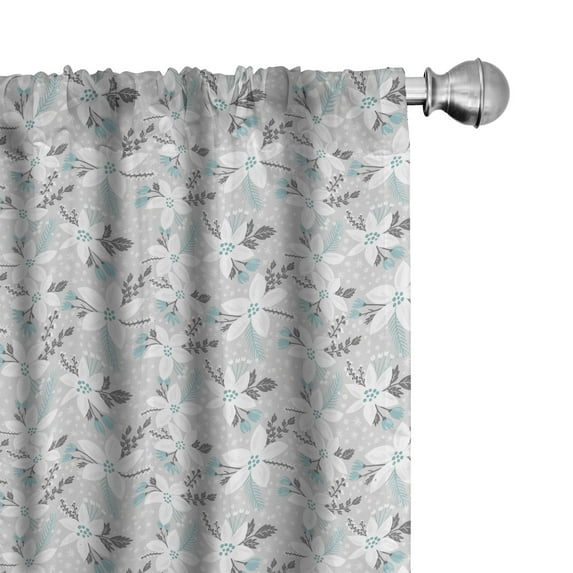 Ambesonne Winter Curtains, Poinsettia Flora Vintage, Pair of 28"x84", Grey White Pale Blue