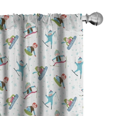 Ambesonne Winter Curtains, Snowboard and Ski Sport, Pair of 28"x84", Multicolor