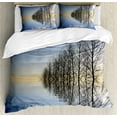 thumbnail image 1 of Ambesonne Winter Duvet Cover Set, Frozen Lake in Nature, Queen, Blue Brown, 1 of 3
