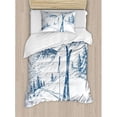 thumbnail image 1 of Winter Decorations Twin Size Duvet Cover Set, Sketchy Graphic of a Downhill with Ski Elements in Snow Relax Calm View, Decorative 2 Piece Bedding Set with 1 Pillow Sham, Blue White, by Ambesonne, 1 of 3