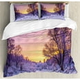 thumbnail image 1 of Ambesonne Winter Duvet Cover Sets, Landscape with Sunset, 2-King, Pink White, 1 of 7