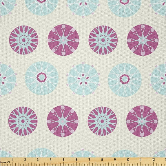 Ambesonne Winter Fabric by the Yard Microfiber, Abstract Modern Snowflakes, 1 Yard, Pale Fuchsia Soft Blue