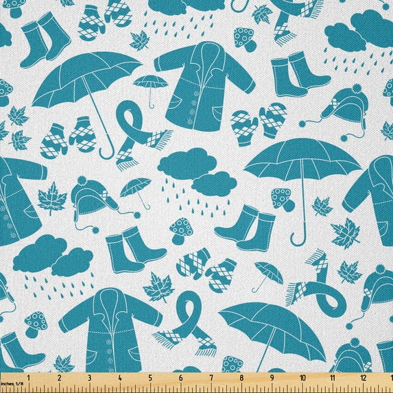 Ambesonne Winter Fabric by the Yard Microfiber, Clothes to Wear in the Cold, 5 Yards, Dark Turquiose and White