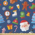 thumbnail image 1 of Ambesonne Winter Fabric by the Yard Upholstery, Holiday Colorful Cartoon Art, 2 Yards, Dark Sky Blue and Multicolor, 1 of 5