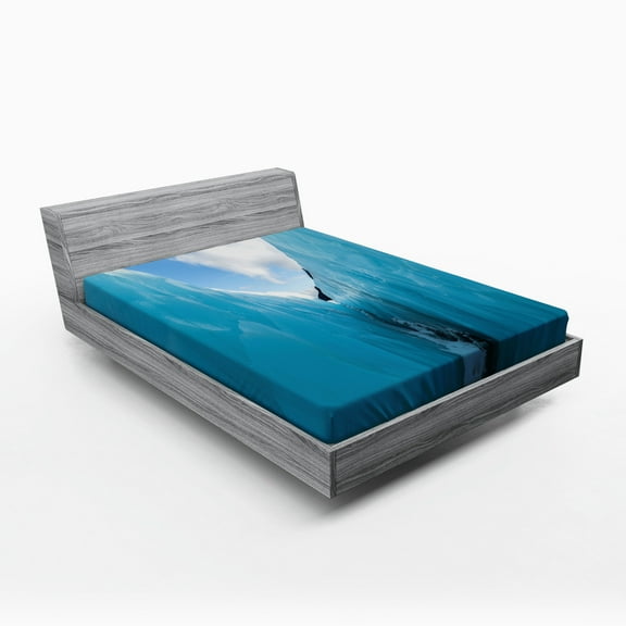 Ambesonne Winter Fitted Sheet, Frozen Ice Mountains, Full Size, White and Blue