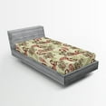 thumbnail image 1 of Ambesonne Winter Fitted Sheet, Peacocks and Snowflakes, Twin Size, Ruby Olive Green Cream, 1 of 2