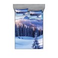 thumbnail image 1 of Ambesonne Winter Fitted Sheet & Pillow Sham Set, Mountain Peaks Snowy, King, Blue White, 1 of 2