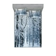 thumbnail image 1 of Ambesonne Winter Fitted Sheet & Pillow Sham Set, Snow Covered Forest, Calking, Black White Slate Blue, 1 of 2