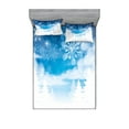 thumbnail image 1 of Ambesonne Winter Fitted Sheet & Pillow Sham Set, Snowflakes and Stars, Queen, Blue White, 1 of 2