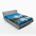 thumbnail image 1 of Ambesonne Winter Fitted Sheet, Snow Frozen Lake Swiss, Queen Size, Blue Green White, 1 of 2