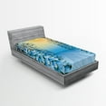 thumbnail image 1 of Ambesonne Winter Fitted Sheet, Snowy Forest Path Landscape, Twin XL Size, Blue Yellow, 1 of 2