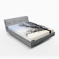thumbnail image 1 of Ambesonne Winter Fitted Sheet, Wooden Bench Evening, Queen Size, Blue Brown, 1 of 2