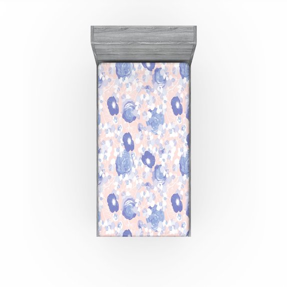 Ambesonne Winter Flowers Fitted Sheet, Retro Simple Petals, Twin XL Size, Blush Lavender Blue
