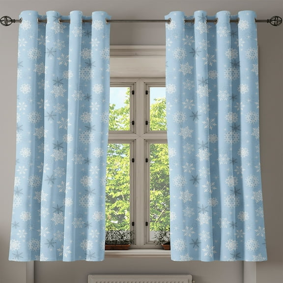 Ambesonne Winter Grommet Curtain, Cold Weather New Year, 50" x 63", Pale Blue White Grey