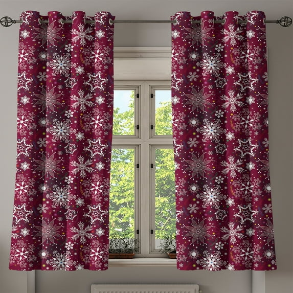 Ambesonne Winter Grommet Curtain, Flakes Colorful, 50" x 63", Maroon White Multicolor