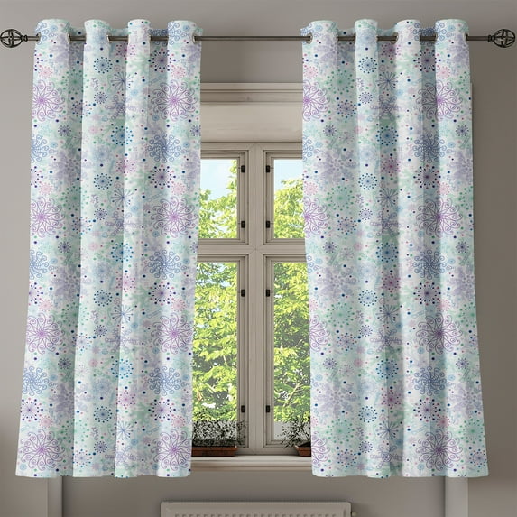 Ambesonne Winter Grommet Curtain, Pastel Snowflakes Joyful, 50" x 54", Blue Green Lavender