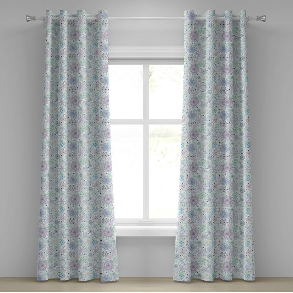 Ambesonne Winter Grommet Curtain, Pastel Snowflakes Joyful, 50" x 72", Blue Green Lavender