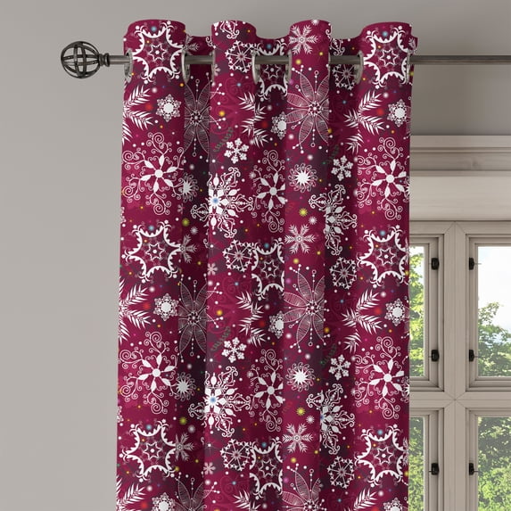 Ambesonne Winter Grommet Curtain Single Panel, Flakes Colorful, 50"x60", Maroon White Multicolor