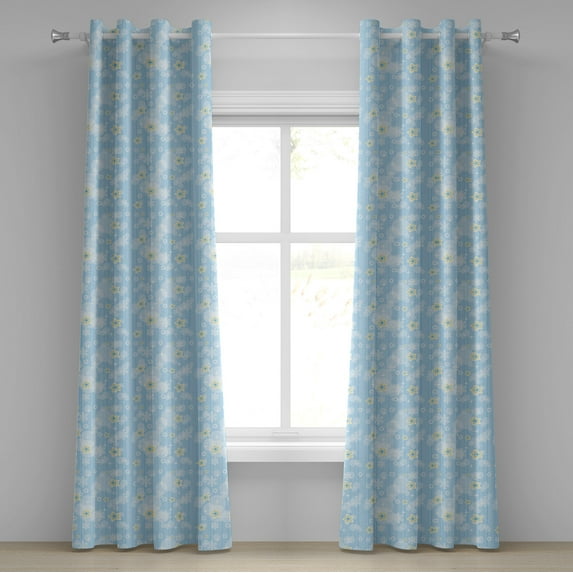 Ambesonne Winter Grommet Curtain, Soft Stars, 50" x 84", Pale Blue Yellow White