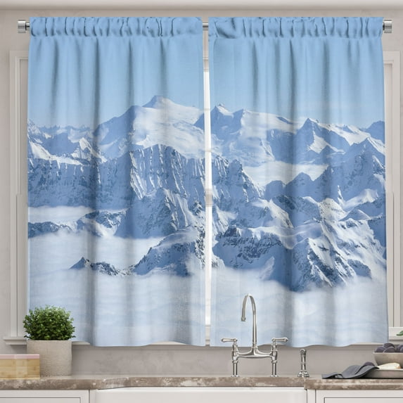 Ambesonne Winter Kitchen Curtains, Alps White Wilderness, 55"x45", White Blue