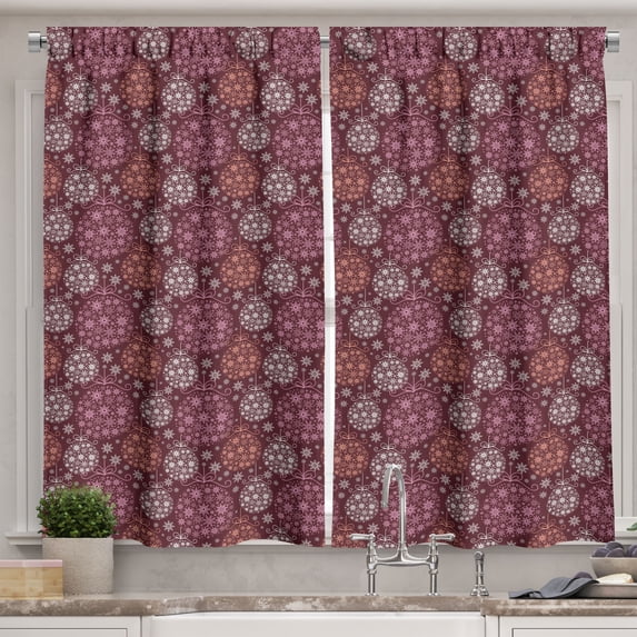 Ambesonne Winter Kitchen Curtains, Christmas Bauble, 55"x39", Pale Orange Dried Rose