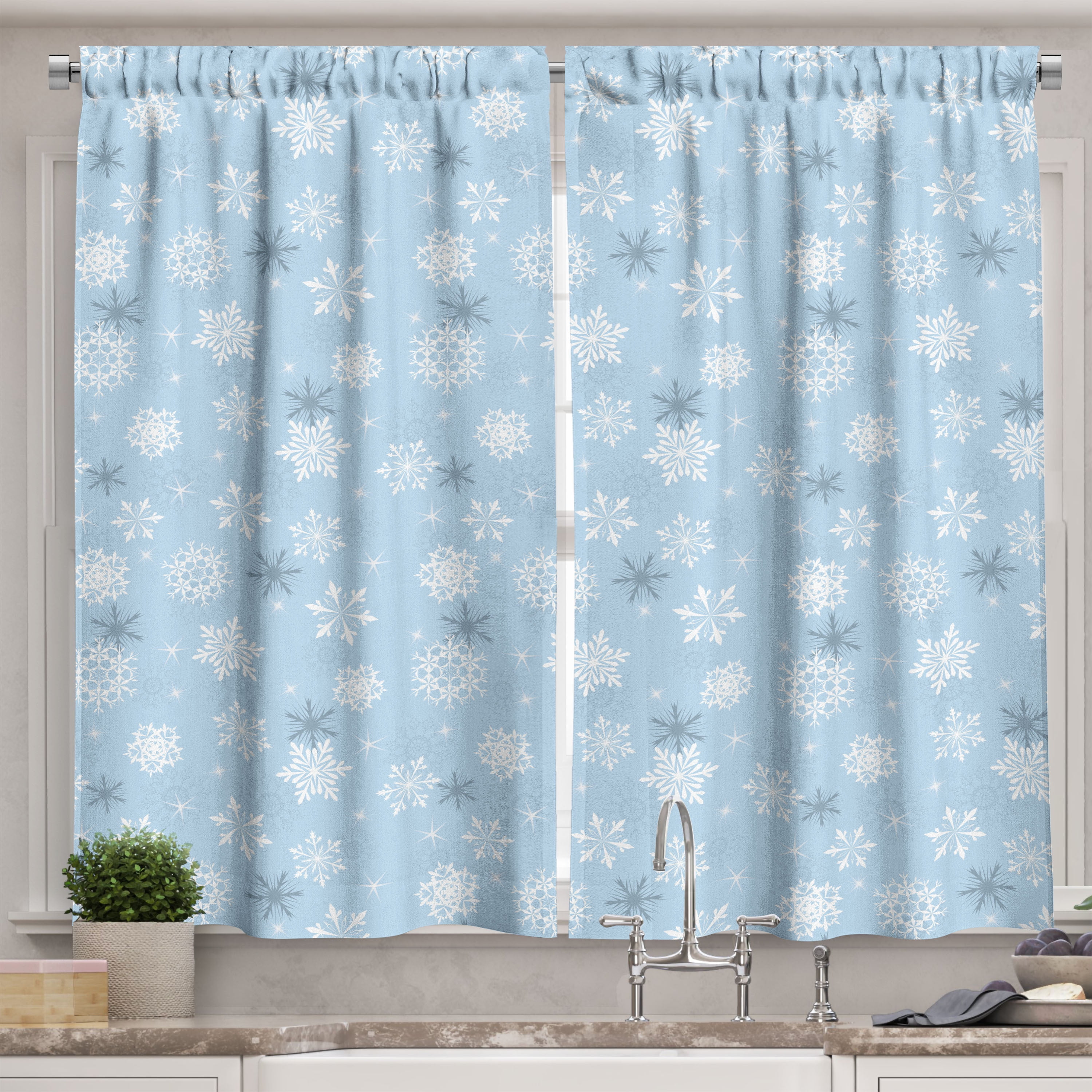 Ambesonne Winter Kitchen Curtains, Cold Weather New Year, 55"x39", Pale