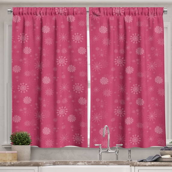 Ambesonne Winter Kitchen Curtains, Gentle Snow Feminine, 55"x39", Pink White