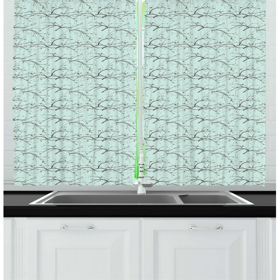 Ambesonne Winter Kitchen Curtains, Soft Leafless Tree Branches, 55"x45", Pale Turquoise Grey