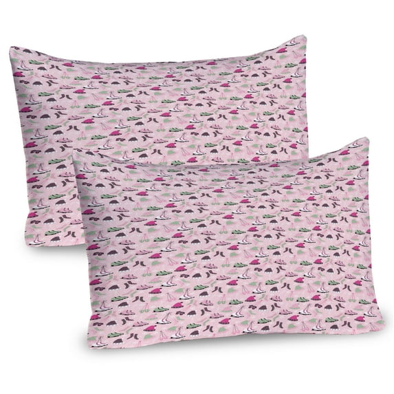 Ambesonne Winter Pillow Sham 2 Pack, Socks Skates Hats Mittens, 30"x20", Pale Reseda Green Rose