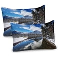 thumbnail image 1 of Ambesonne Winter Pillow Sham 2 Pack, Tranquil National Park, 26"x20", Brown Blue White, 1 of 3