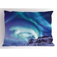 thumbnail image 1 of Ambesonne Winter Pillow Sham, Aurora Borealis Iceland, 36" X 20", Blue Sea Green Lilac, 1 of 2