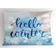 thumbnail image 1 of Ambesonne Winter Pillow Sham, Hello Winter Words Snow, 26" X 20", Blue Pale Pink White, 1 of 2