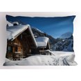 thumbnail image 1 of Ambesonne Winter Pillow Sham, Houses Austria Mountains, 26" X 20", Brown Blue White, 1 of 2