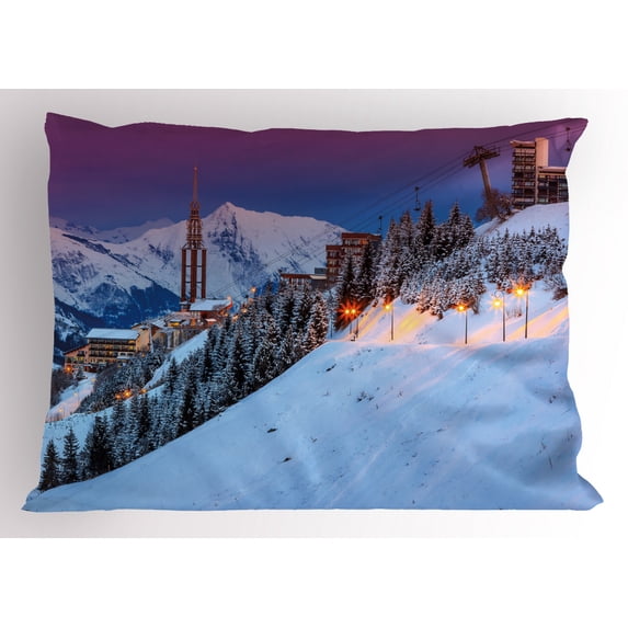 Ambesonne Winter Pillow Sham, Majestic Sunrice Ski, 26" X 20", Multicolor