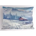 thumbnail image 1 of Ambesonne Winter Pillow Sham, Old Farmhouse Rustic, 26" X 20", Caramel White Blue, 1 of 2