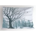 thumbnail image 1 of Ambesonne Winter Pillow Sham, Snowy Forest Trees Birds, 36" X 20", Petrol Blue, 1 of 2