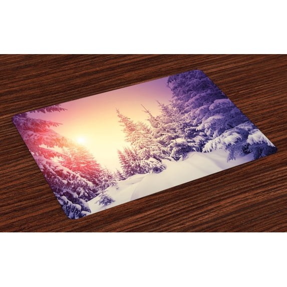 Ambesonne Winter Place Mats Set of 4, Dramatic Scene Sunrise, Standard Size, Multicolor