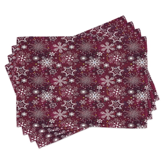 Ambesonne Winter Place Mats Set of 4, Flakes Colorful, Standard Size, Maroon White Multicolor