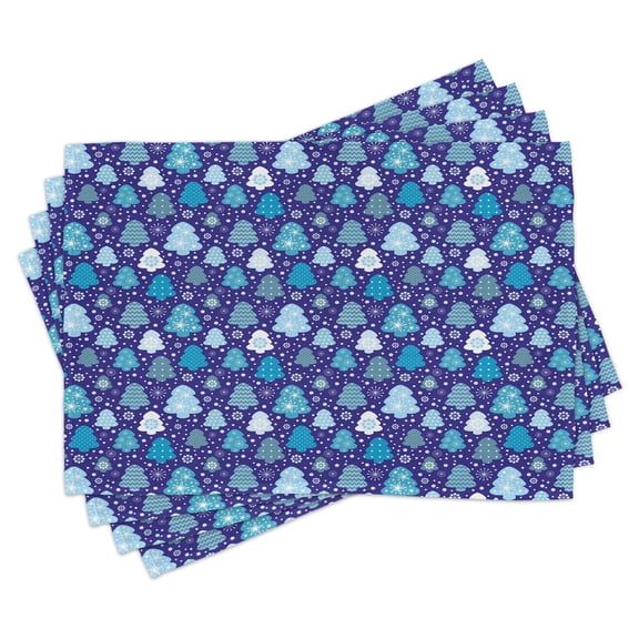 Ambesonne Winter Place Mats Set of 4, Snowflakes Xmas Trees, Standard Size, Violet Blue Pale Blue