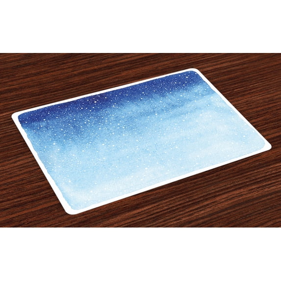 Ambesonne Winter Place Mats Set of 4, Watercolor Shades Xmas, Standard Size, Blue White