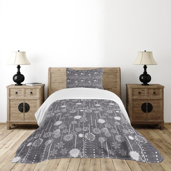 Ambesonne Winter Quilted Bedspread Set 2 Pcs, Blizzard, Twin Size, Charcoal Grey White