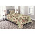 thumbnail image 1 of Ambesonne Winter Quilted Bedspread Set 2 Pcs, Peacocks and Snowflakes, Twin Size, Ruby Olive Green Cream, 1 of 3
