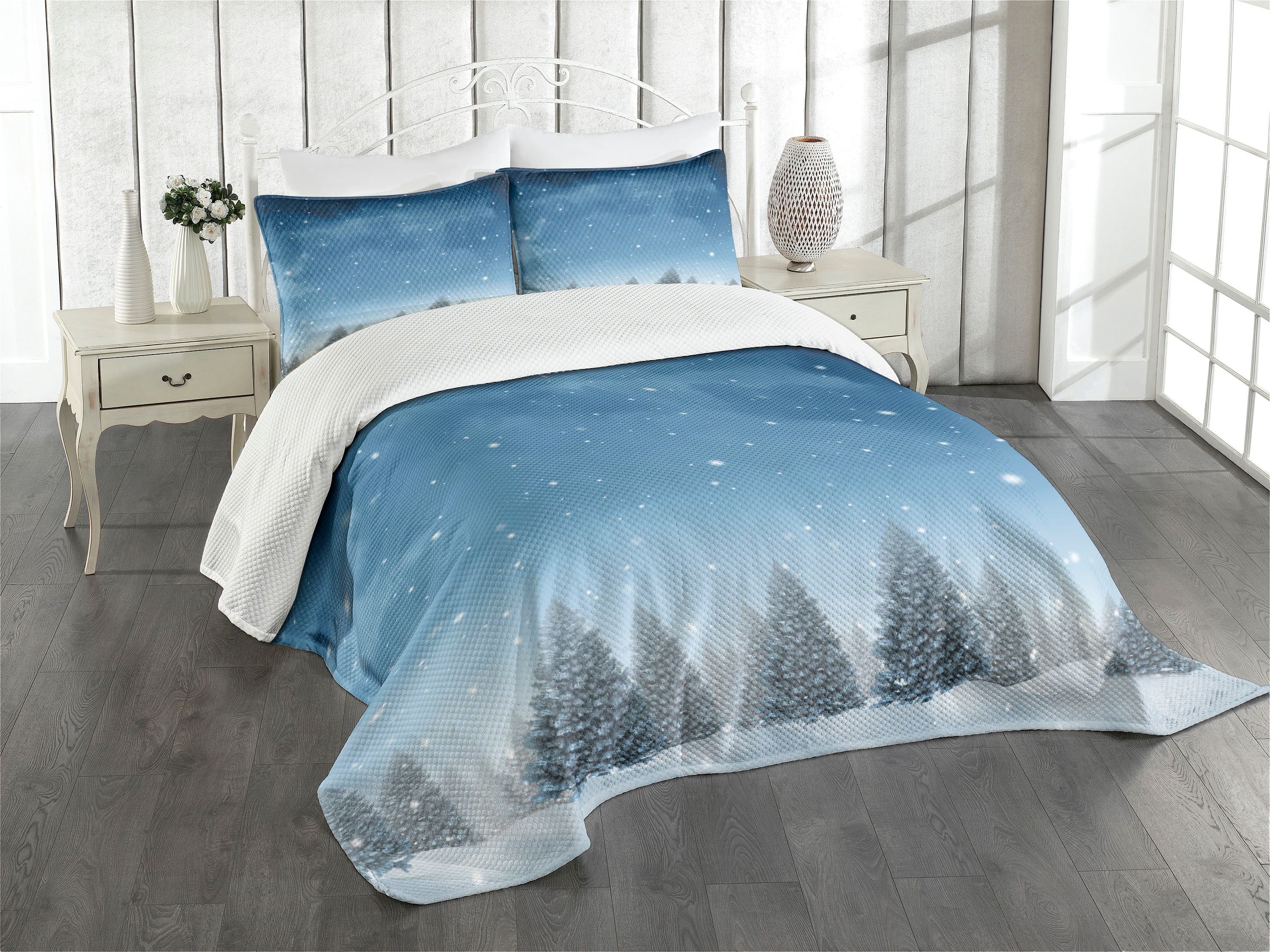Blue Twin Quilted Bedspread Set with Pillow Sham