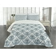 thumbnail image 1 of Ambesonne Winter Quilted Bedspread Set 3 Pcs, Classical Floral Damask, King Size, Pale Blue White Grey, 1 of 5