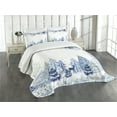 thumbnail image 1 of Ambesonne Winter Quilted Bedspread Set 3 Pcs, Deer Pine Trees Xmas, Queen Size, Blue White, 1 of 5